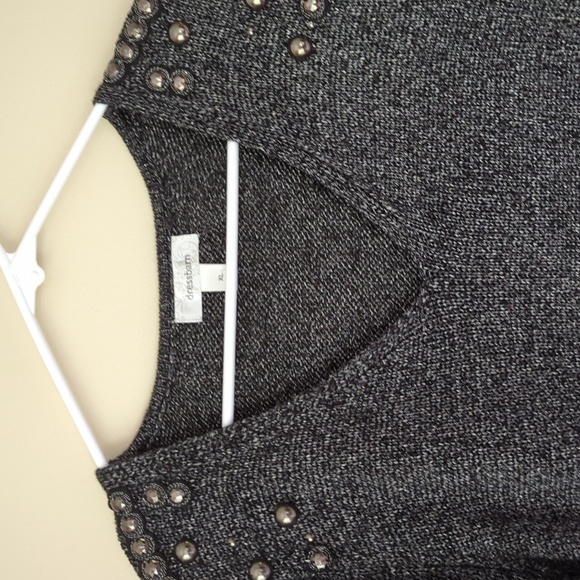 Dress Barn Embellished Studded V Neck Acrylic Nylon Sweater XL Black Gray Silver - Picture 7 of 16